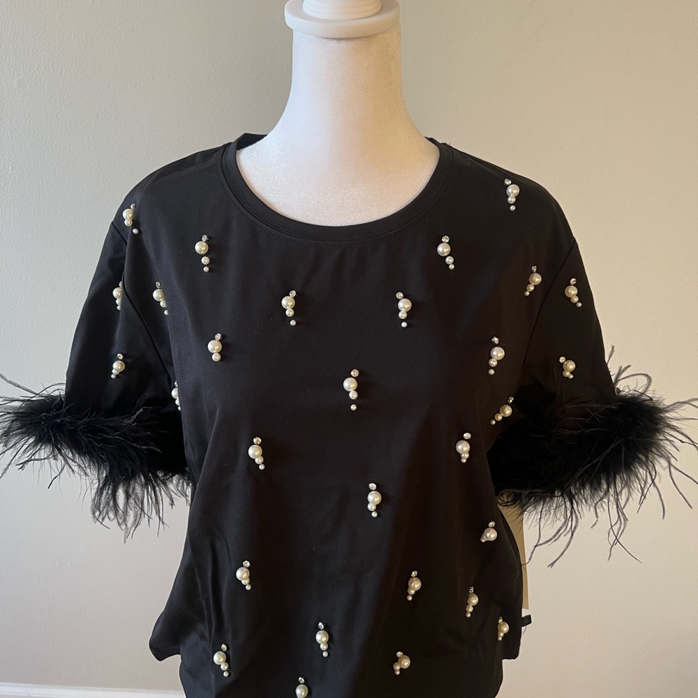 Karl Lagerfeld Black Pearl Embellished Top